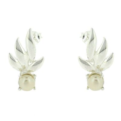 Spring Leaves with Pearl Stud Earrings with Presentation Box