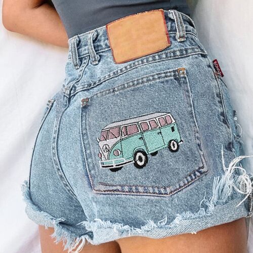 Light Blue Print Comfy Breathable Denim Short