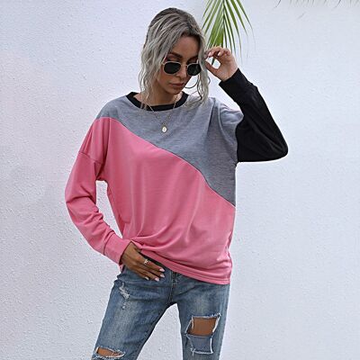 women's stitching long sleeve contrast color sweatshirt