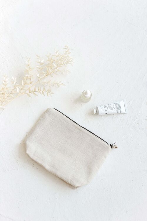 Unisex Pure Linen Washbag • Makeup Bag • Cosmetic Bag with the Zip GREY