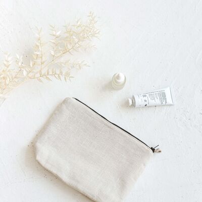 Unisex Pure Linen Washbag • Makeup Bag • Cosmetic Bag with the Zip GREY