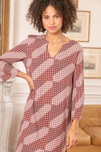 Robe chemise tunique avec col V, à imprimé bohème 2