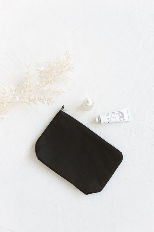 Unisex Pure Linen Washbag • Makeup Bag • Cosmetic Bag with the Zip BLACK