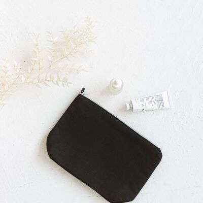 Unisex Kulturbeutel aus reinem Leinen • Make-up-Tasche • Kosmetiktasche mit dem Reißverschluss SCHWARZ