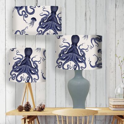 Lampshade pack of 3 mixed sizes - Nautical octopus 3 Blue on white