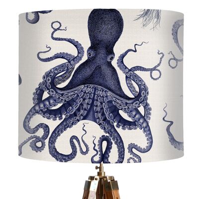 Lampshade pack of 2 regular & classic size - Nautical octopus 3 Blue on white