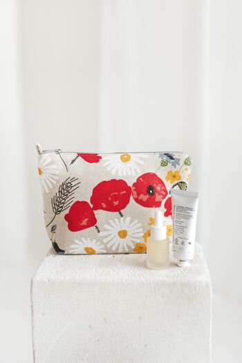 Trousse de maquillage en lin avec fleurs sauvages • Trousse cosmétique avec fermeture éclair 2