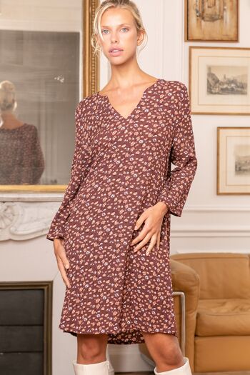 Robe chemise tunique avec col V, à imprimé bohème 2