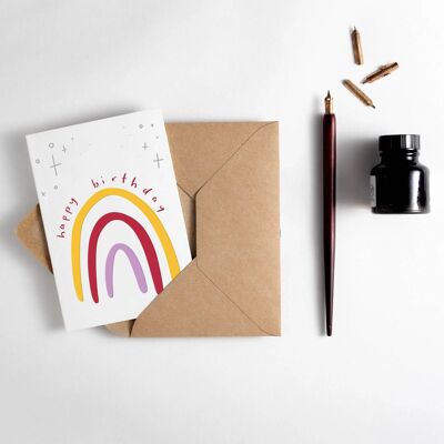 Feliz cumpleaños arco iris tipografía tarjeta
