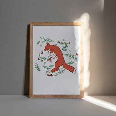 Jumping Fox A4 Typographie Impression artistique