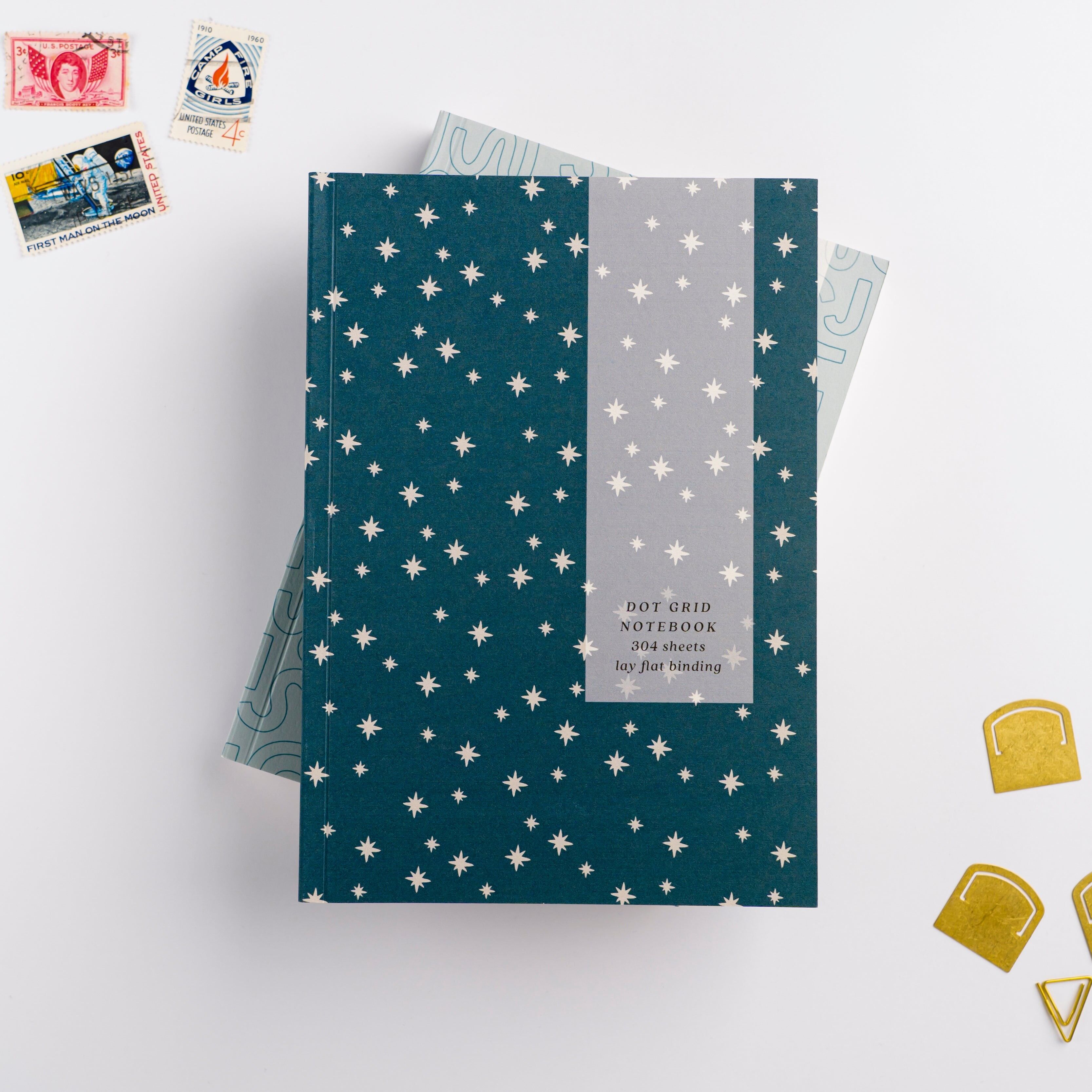 Cahier volumineux bleu sarcelle Stars Layflat A5
