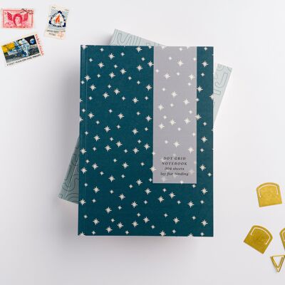 Cuaderno Chunky A5 Layflat Estrellas Verde Azulado