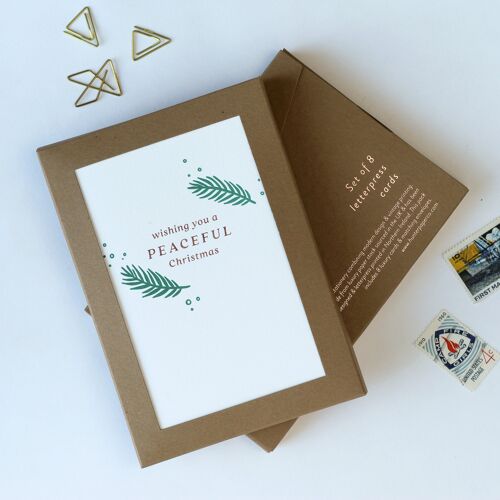 Wishing You A Peaceful Christmas' Christmas Card Pack of 8 Letterpress Cards