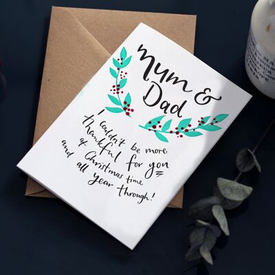 Mamá y papá, no podría estar más agradecido por ti, tarjeta navideña tipográfica
