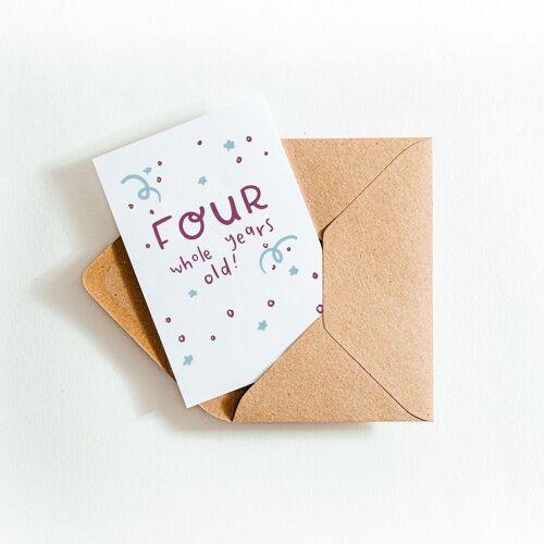 Four Whole Years Old Letterpress Card