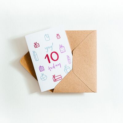 Yay 10 hoy cumpleaños tarjeta tipográfica