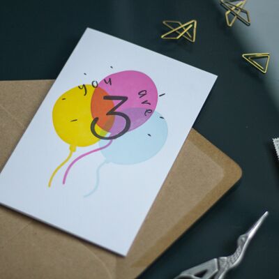 You are 3 Birthday Letterpress Card