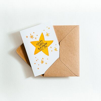 Feliz primer cumpleaños Little Star Letterpress tarjeta de cumpleaños