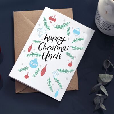 Happy Christmas Uncle Christmas Baubles Letterpress Card