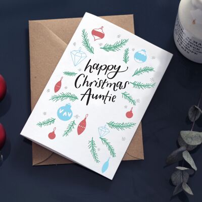 Joyeux Noël Auntie Christmas Baubles Letterpress Card