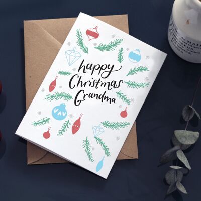 Happy Christmas Grandma Christmas Baubles Letterpress Card