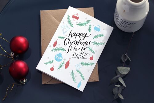 Happy Christmas Sister & Brother-in-Law Christmas Baubles Letterpress Card