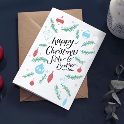 Happy Christmas Sister & Brother-in-Law Christmas Baubles Letterpress Card