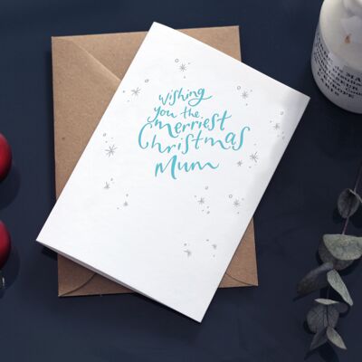Deseándole la Navidad más feliz, mamá, tarjeta navideña tipográfica