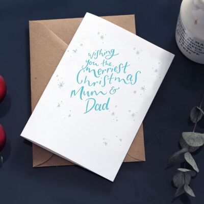 Ich wünsche Ihnen die fröhlichsten Weihnachten für Mama und Papa, Buchdruck-Weihnachtskarte