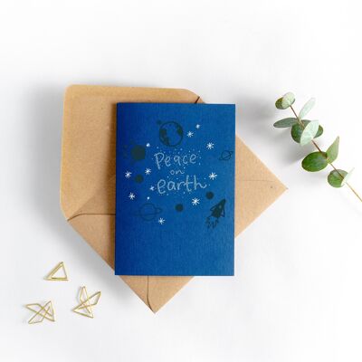 Frieden auf der Erde Weltraum Buchdruck Weihnachtskarte
