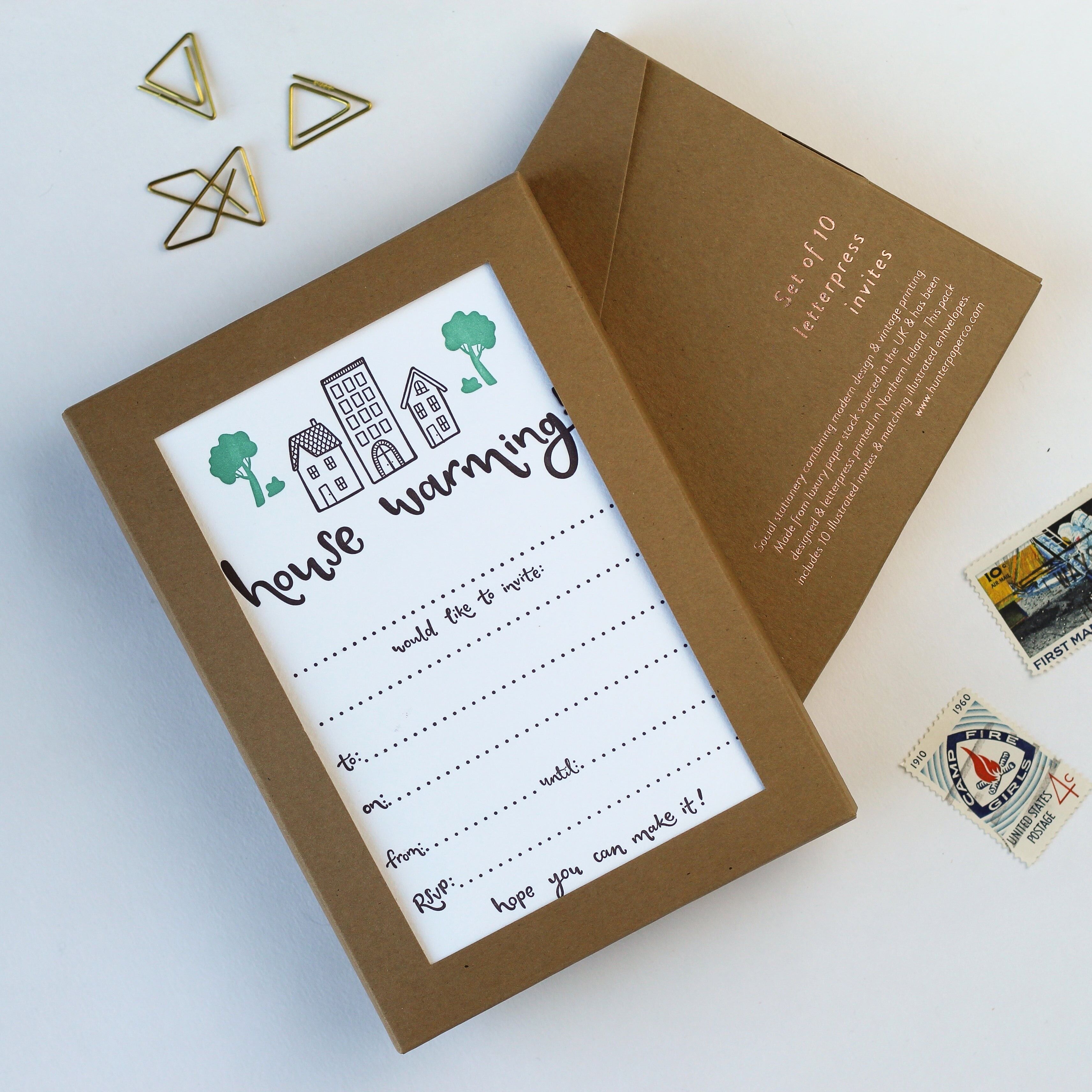 Set di 10 inviti tipografici per l'inaugurazione della casa