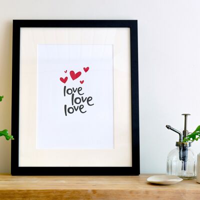 Love Love Love A4 Letterpress Art Print