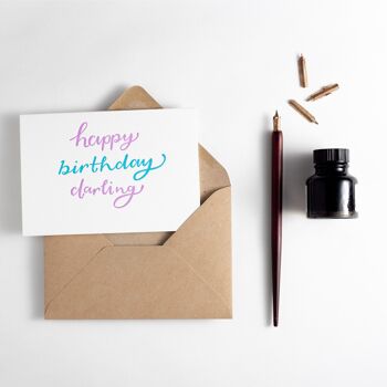 Happy Birthday Darling Letterpress Card - Bleu 2