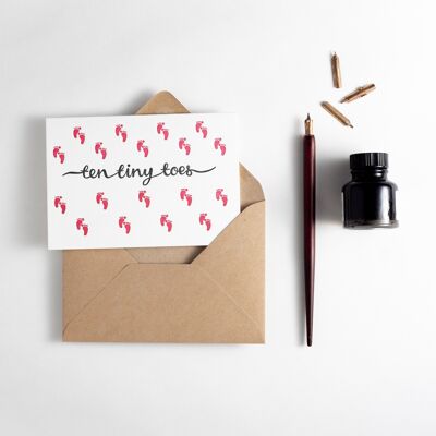 Ten Tiny Toes Pink Letterpress Card
