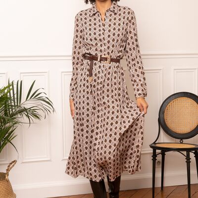 Loose Fit Ruched Printed Shirt-Style Maxi Dress