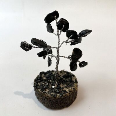 Arbre à micro-pierres précieuses, 15 perles, 6 cm, agate noire