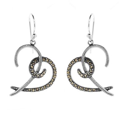 Sterling Silver Marcasite Heart Earrings with Presentation Box