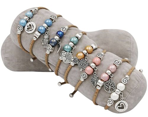 Assortiment Bracelets en Liège "5 perles colorées"