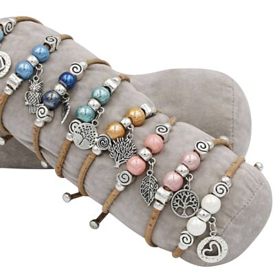 Assortment Cork bracelets "5 colored pearls"