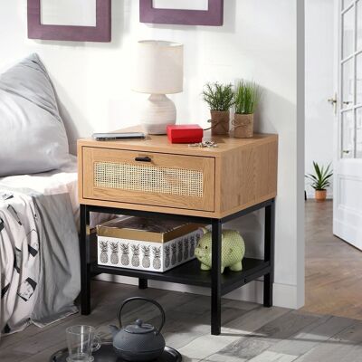 Bedside table with 1 drawer and rattan front