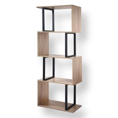 Shelving unit 4 levels wood decor with metal uprights - L148cm