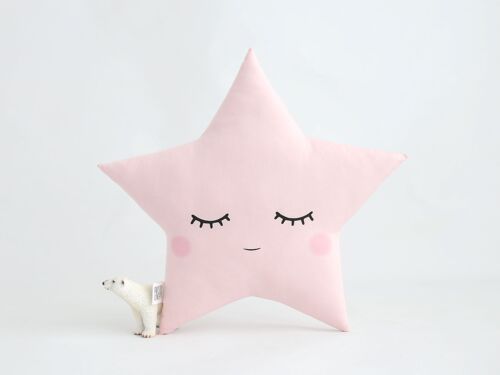 Sleepy Pale Pink Star Cushion With Pink Cheeks