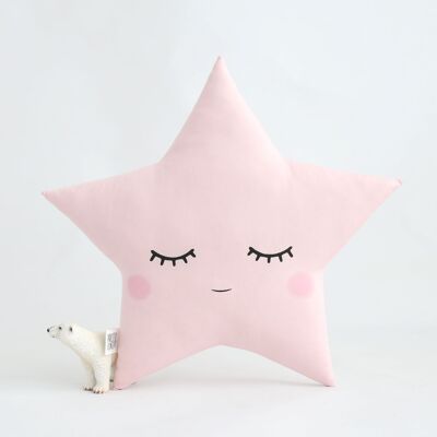 Sleepy Pale Pink Star Cushion With Pink Cheeks