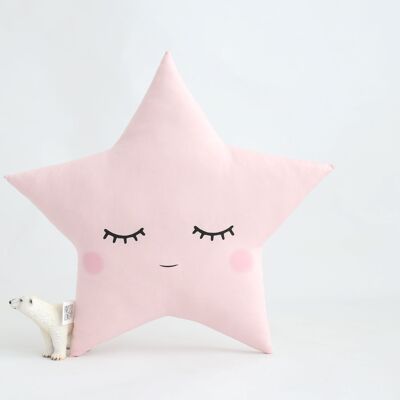 Sleepy Pale Pink Star Cushion With Pink Cheeks