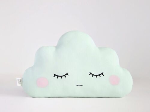 Sleepy Green Mint Cloud Cushion With Pink Cheeks