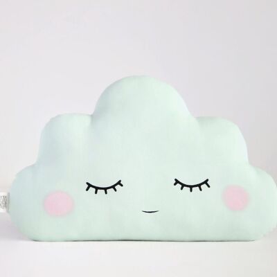 Sleepy Green Mint Cloud Cushion With Pink Cheeks