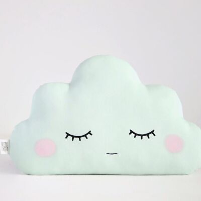 Sleepy Green Mint Cloud Cushion With Pink Cheeks