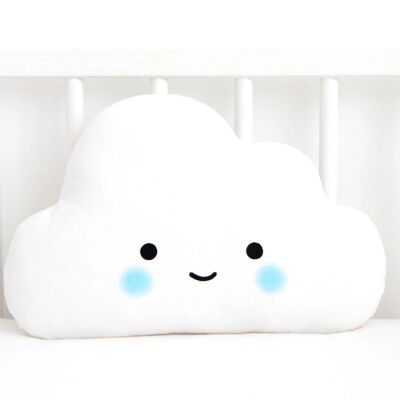 Open Eyes White Cloud Cushion With Blue Cheeks