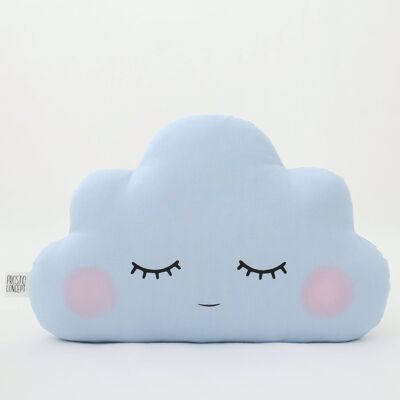 Sleepy Light Blue Cloud Cushion With Pink Cheeks