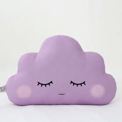 Cuscino nuvola viola assonnato con guance rosa